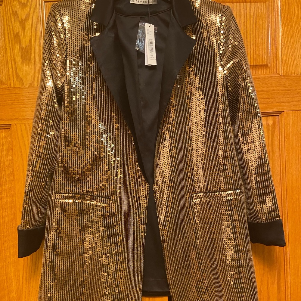 Alice and Olivia Bronze and Black Sequine Blazer